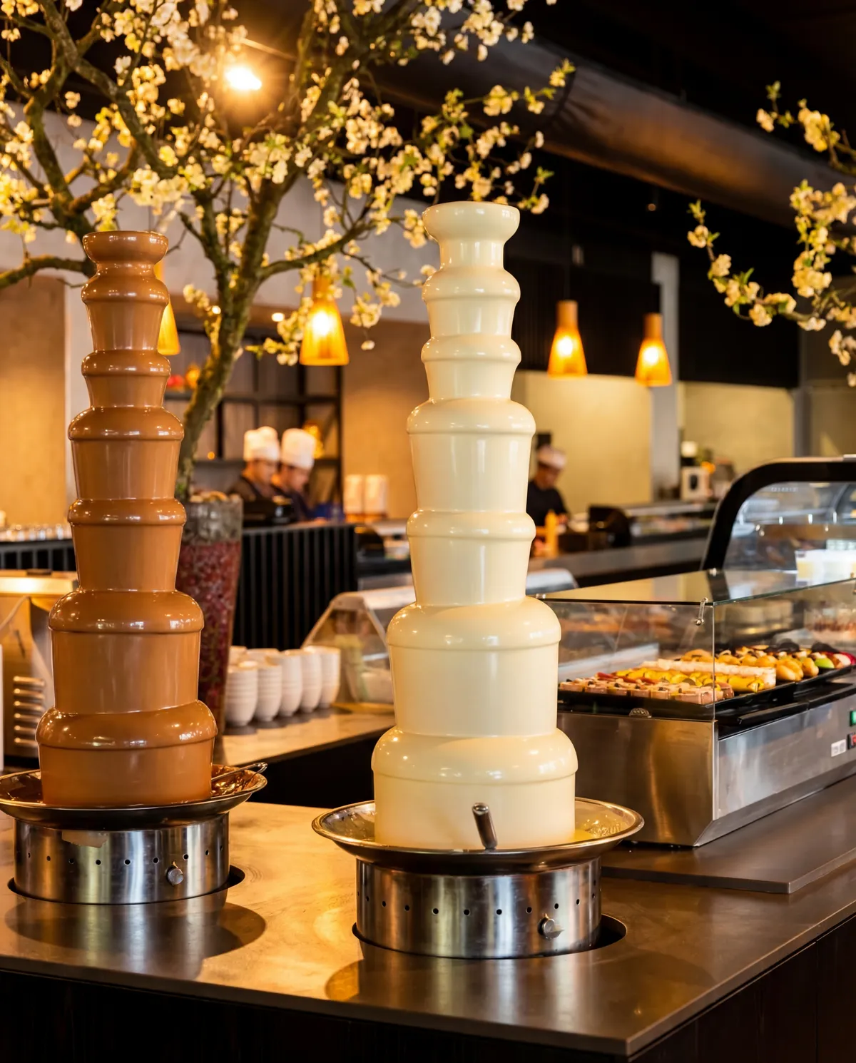 Chocoladefonteinen bij het dessertbuffet — Miru Sushi & Grill Oss